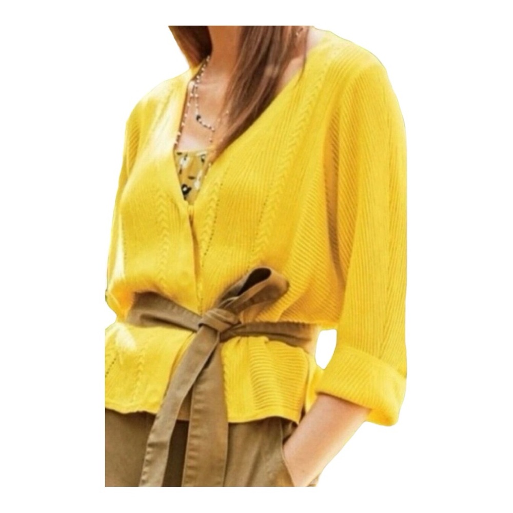 Cabi Sunny Sweater Yellow Cardigan Style 5637 Cropped Boxy Fit V Neck SZ Small